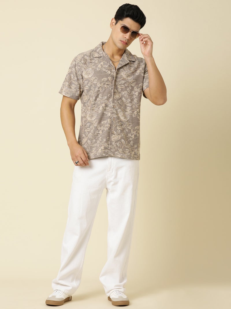 Joven Men Printed Casual Brown Oversized Half Sleeve Shirt - Image 5