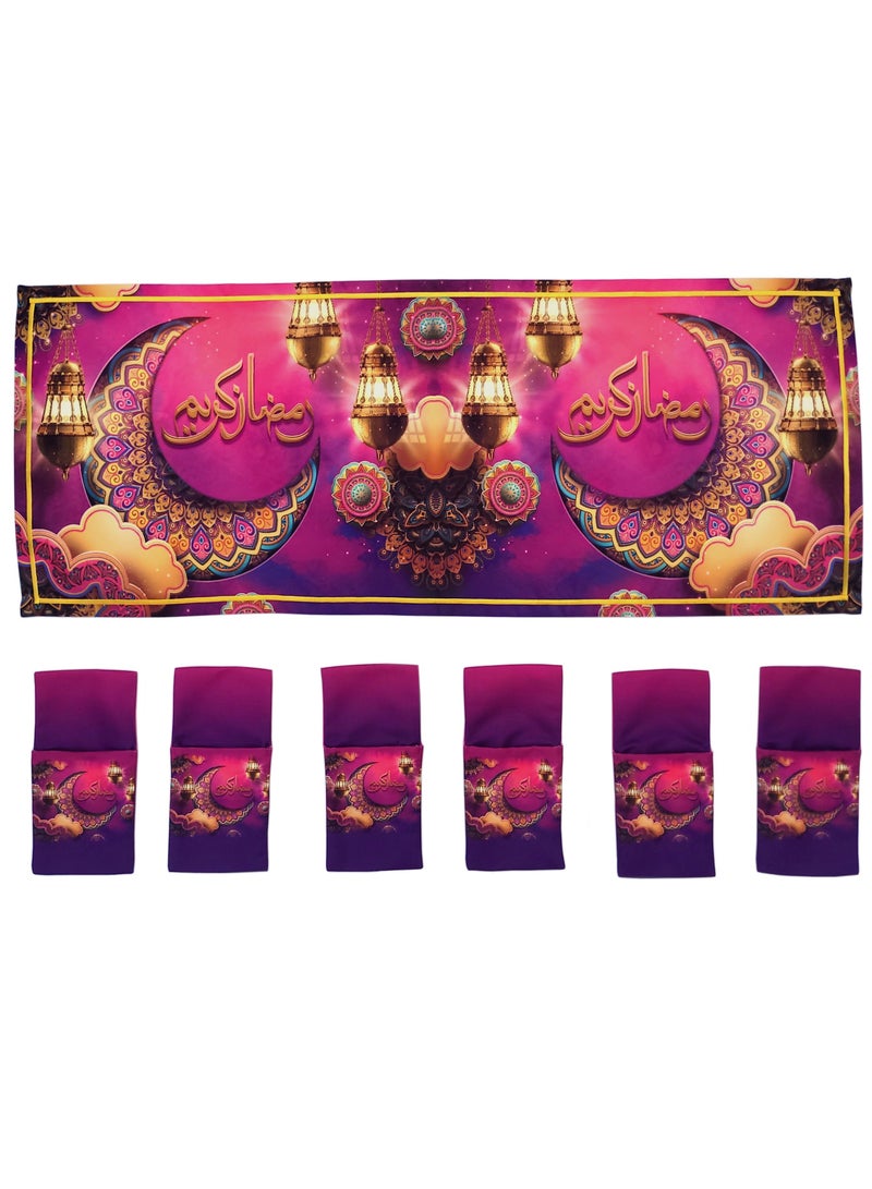 Alwan Eid And Ramadan Kareem Set of 6 Cutlery Holders And 1 Runner - Image 1