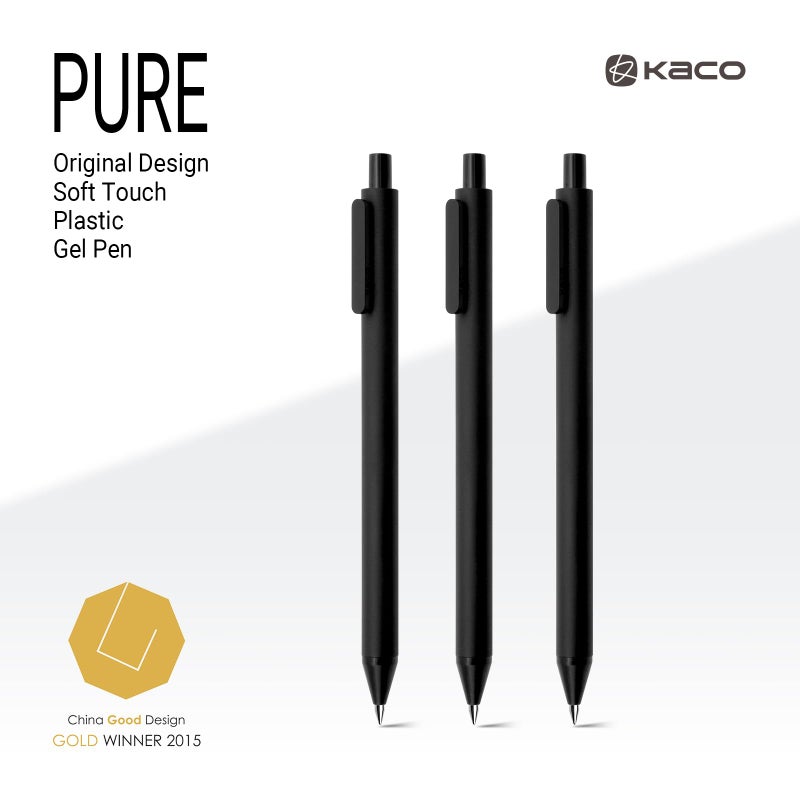 Kaco PURE Gel Pens Black Ink 0.7 mm Medium Point, 10 Pieces Set, Original Design, Quick Drying Aesthetic Note Taking Pens Office Supplies Cute Stationery Low Center of Gravity - Image 2