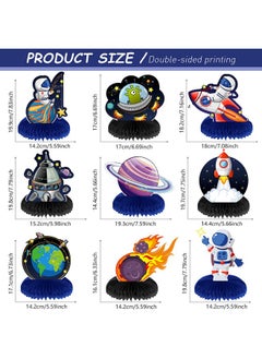 Marspark 9 Pieces Outer Space Themed Honeycomb Centerpiece Outer Space Party Decorations Birthday Party Table Toppers Double Sided Table Decorations Planet Rocket Astronaut Ufo Solar System Party Supplies  - Image 2