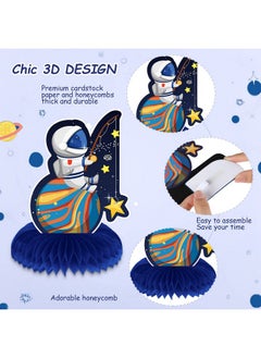 Marspark 9 Pieces Outer Space Themed Honeycomb Centerpiece Outer Space Party Decorations Birthday Party Table Toppers Double Sided Table Decorations Planet Rocket Astronaut Ufo Solar System Party Supplies  - Image 3