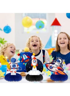 Marspark 9 Pieces Outer Space Themed Honeycomb Centerpiece Outer Space Party Decorations Birthday Party Table Toppers Double Sided Table Decorations Planet Rocket Astronaut Ufo Solar System Party Supplies  - Image 5
