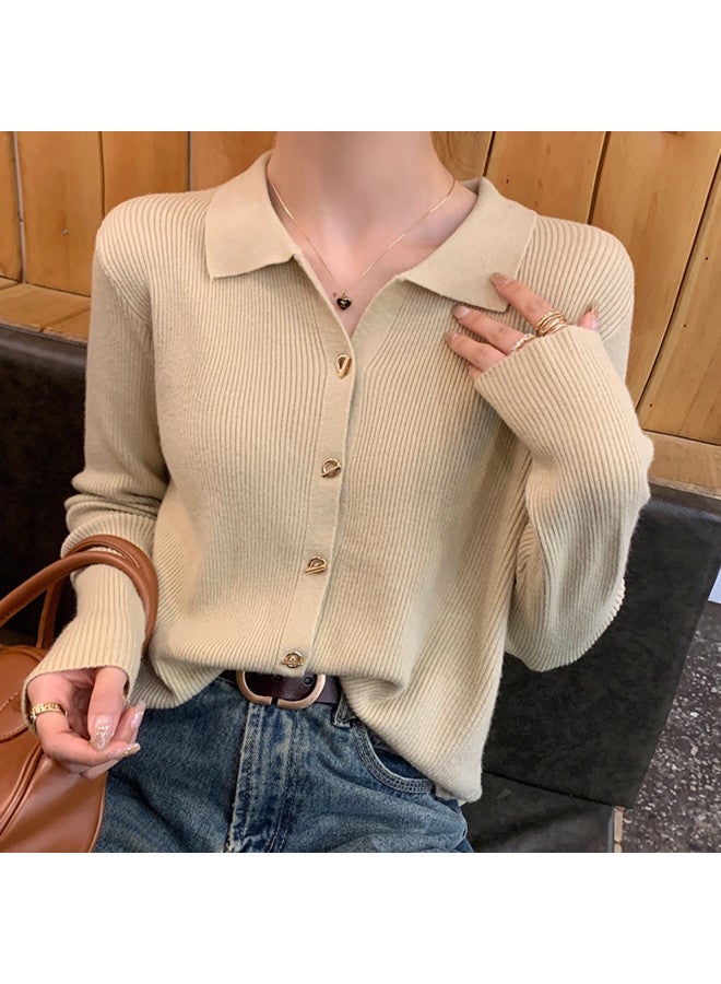 Modal Designer-Inspired Small Brand Lapel Metal Button Knit Long-Sleeve Spring/Autumn Stylish Solid Color Top Base Layer Sweater - Image 3