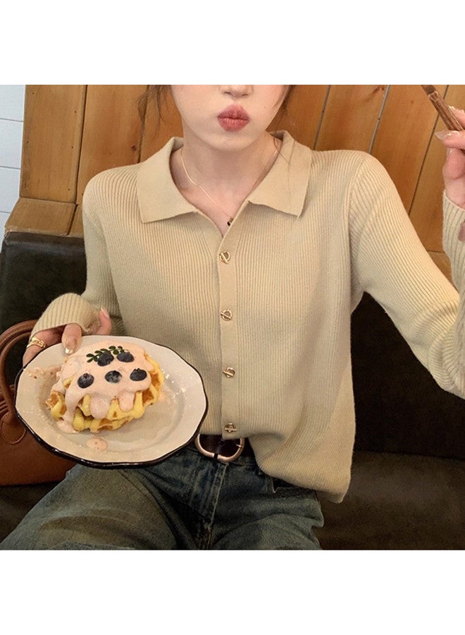 Modal Designer-Inspired Small Brand Lapel Metal Button Knit Long-Sleeve Spring/Autumn Stylish Solid Color Top Base Layer Sweater - Image 5