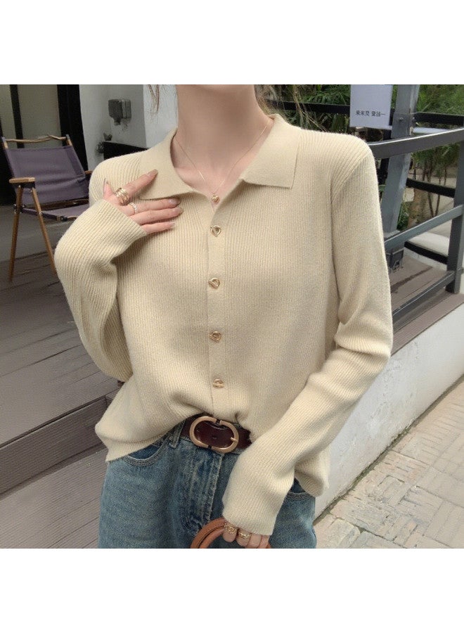 Modal Designer-Inspired Small Brand Lapel Metal Button Knit Long-Sleeve Spring/Autumn Stylish Solid Color Top Base Layer Sweater - Image 4