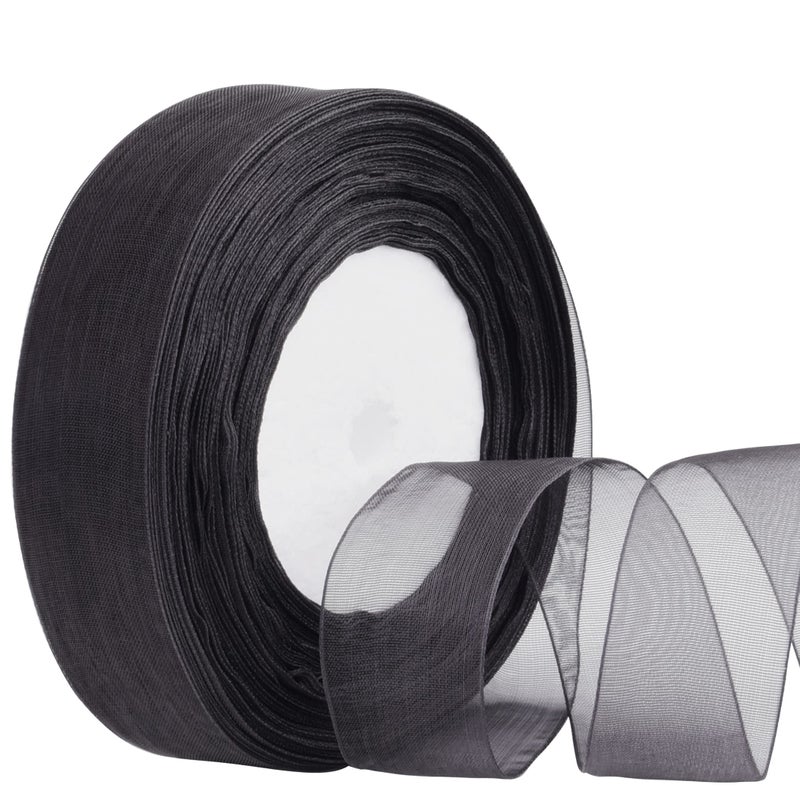 Hapeper 1 Inch Sheer Organza Chiffon Ribbon 50 YardsRoll Black