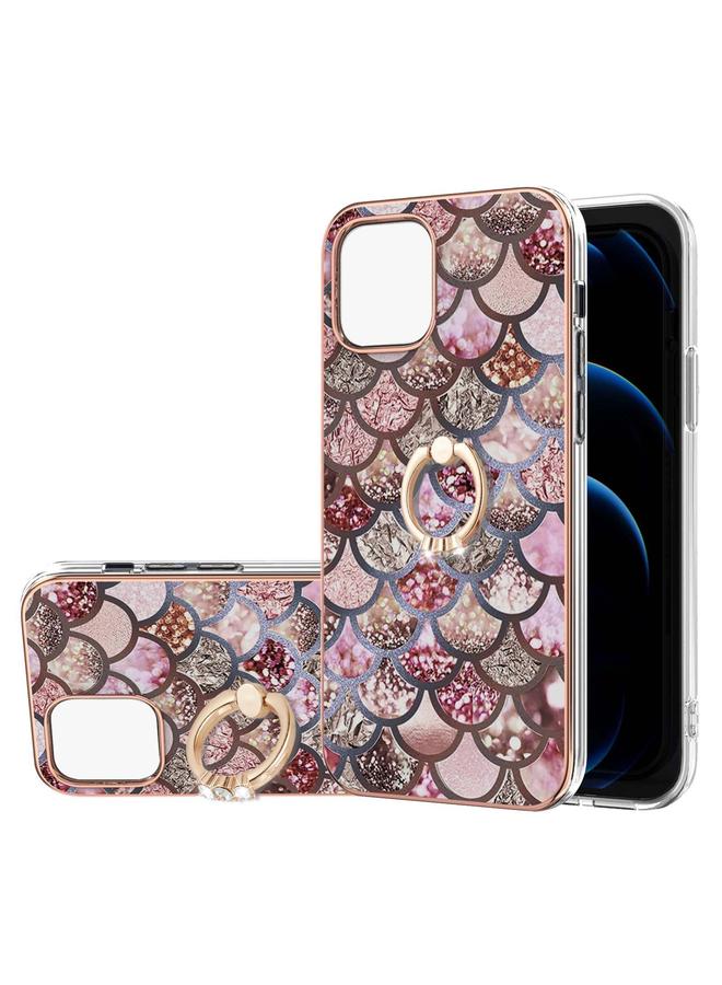 Zaboon Case For iPhone 13 Pro Max Electroplating Pattern IMD TPU Shockproof Case with Rhinestone Ring Holder - Image 1