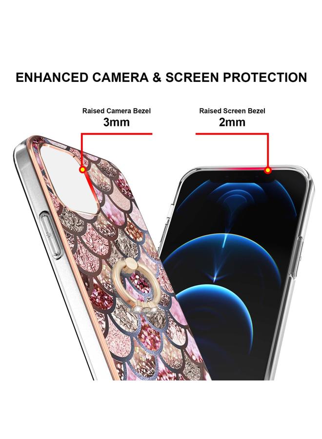 Zaboon Case For iPhone 13 Pro Max Electroplating Pattern IMD TPU Shockproof Case with Rhinestone Ring Holder - Image 3