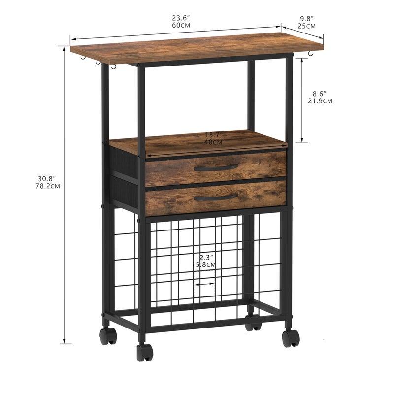 VENNQD Organizer and Storage Stand Compatible with Cricut Machines,Rolling Storage Cart/Shelf with 24 Vinyl Roll Holdersï¼Œ2 Fabric Drawer,Accessories Holder,Tool Hook for Craft Room Home (Rustic Brown) - Image 2