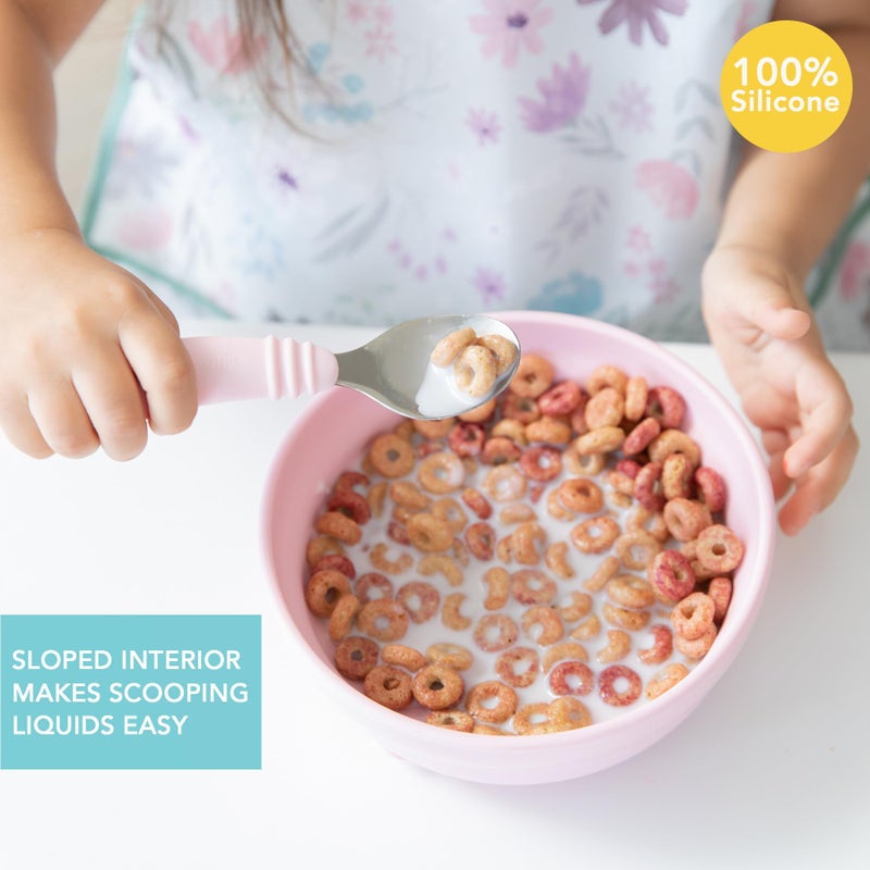 Bumkins Baby Bowl, Silicone Suction, for Babies, Toddlers and Kids, Baby Led Weaning, Feeding Essentials, Platinum Silicone, Non Skid Sticky Bottom, Supplies for Children Ages 6 Months Up, Pink - Image 2