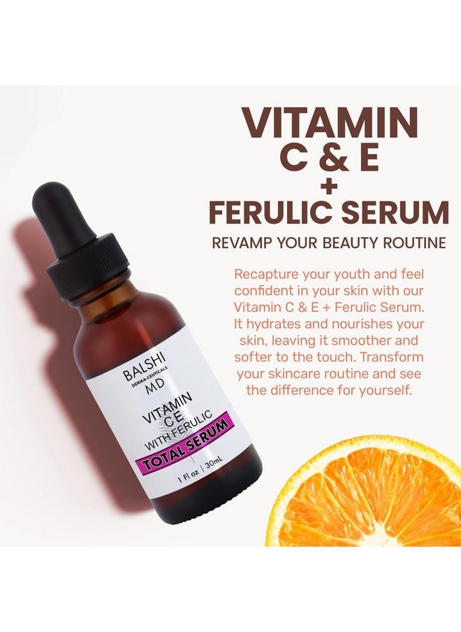 Balshi Derma-Ceuticals MD - Total Serum Vitamin C E With Ferulic Acid Serum W/L Ascorbic Acid Hyaluronic Acid Glycerin And Sodium Pca Vitamin C Serum With Ferulic Acid Use To Boost Defense Brighten Firm Hydrate 1Oz - Image 1