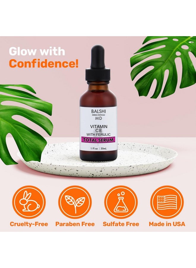 Balshi Derma-Ceuticals MD - Total Serum Vitamin C E With Ferulic Acid Serum W/L Ascorbic Acid Hyaluronic Acid Glycerin And Sodium Pca Vitamin C Serum With Ferulic Acid Use To Boost Defense Brighten Firm Hydrate 1Oz - Image 1