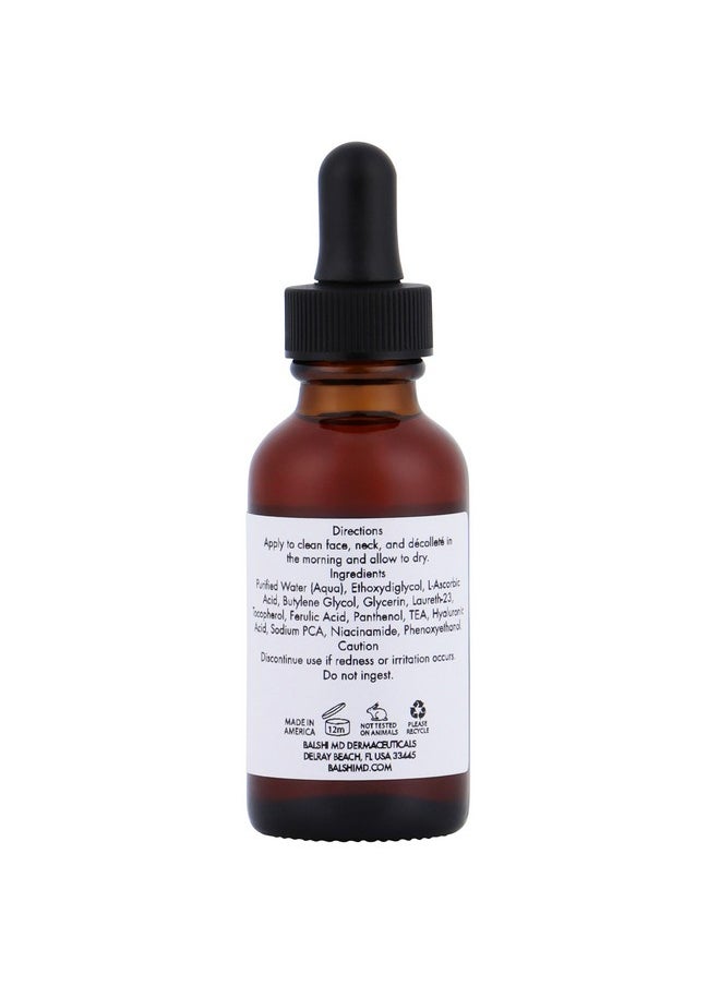 Balshi Derma-Ceuticals MD - Total Serum Vitamin C E With Ferulic Acid Serum W/L Ascorbic Acid Hyaluronic Acid Glycerin And Sodium Pca Vitamin C Serum With Ferulic Acid Use To Boost Defense Brighten Firm Hydrate 1Oz - Image 1