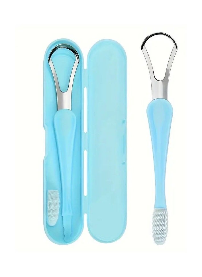 Ucanbe - 2-in-1 Stainless Steel Tongue Scraper & Cleaner Set - Hypoallergenic, Portable Toothbrush for Home Oral Care - Image 1