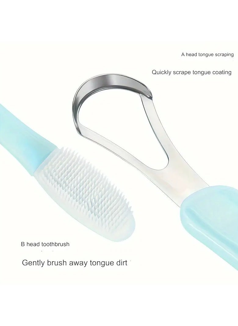 Ucanbe - 2-in-1 Stainless Steel Tongue Scraper & Cleaner Set - Hypoallergenic, Portable Toothbrush for Home Oral Care - Image 1