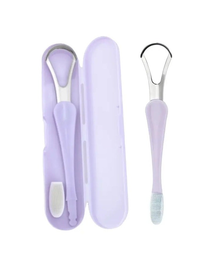 Ucanbe - 2-in-1 Stainless Steel Tongue Scraper & Cleaner Set - Hypoallergenic, Portable Toothbrush for Home Oral Care - Image 1