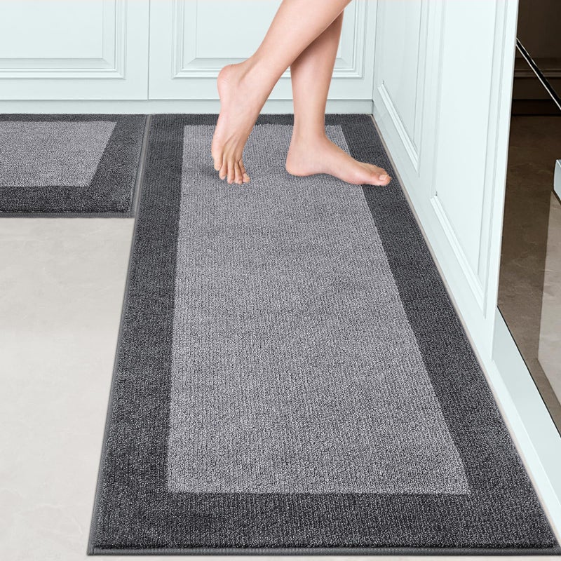 DOMUSTEX Machine Washable 24 x 36 24 x 60 Kitchen Rugs Set of 2 Non Slip Kitchen Mats for Floor Absorbent Entrance Runner Rugs for Bedroom Hallway Bathroom Door Roll Packing