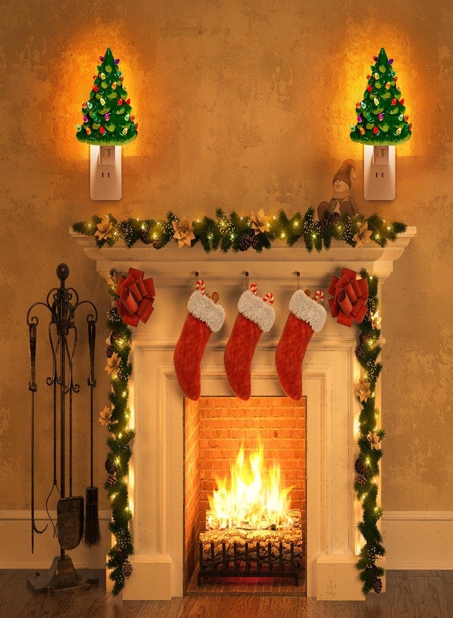 Brightown Ceramic Christmas Tree Night Light - 2 Pack 6" Christmas Decorative Ceramic Tree with ON/Off Switch, Vintage Christmas Night Light for Bedroom Bathroom Porch Holiday Decor - Image 4