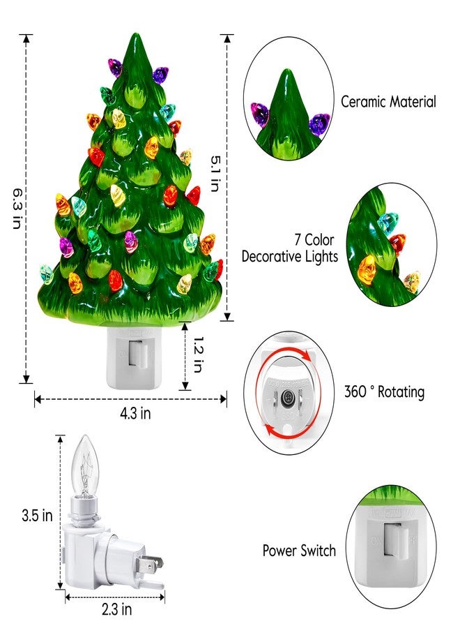 Brightown Ceramic Christmas Tree Night Light - 2 Pack 6" Christmas Decorative Ceramic Tree with ON/Off Switch, Vintage Christmas Night Light for Bedroom Bathroom Porch Holiday Decor - Image 2