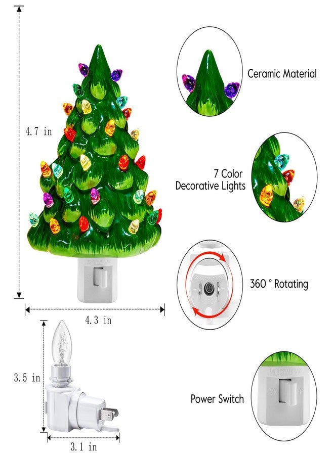 Brightown Ceramic Christmas Tree Night Light - 2 Pack 6" Christmas Decorative Ceramic Tree with ON/Off Switch, Vintage Christmas Night Light for Bedroom Bathroom Porch Holiday Decor - Image 5