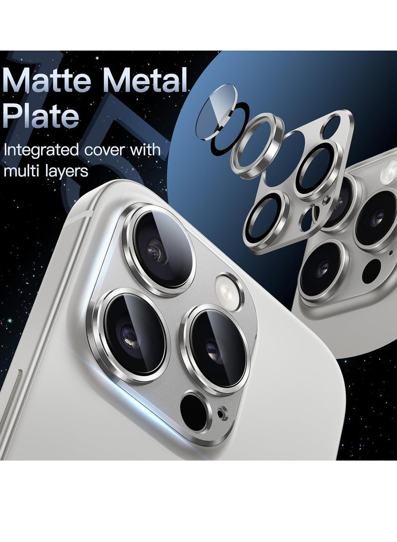 إلترازون Camera Lens Protector for iPhone 15 Pro 6.1-Inch and iPhone 15 Pro Max 6.7-Inch, Full Coverage 9H Tempered Glass Ring Cover, Matte Metal Plate, Case Friendly, 1-Pack (White) - Image 2