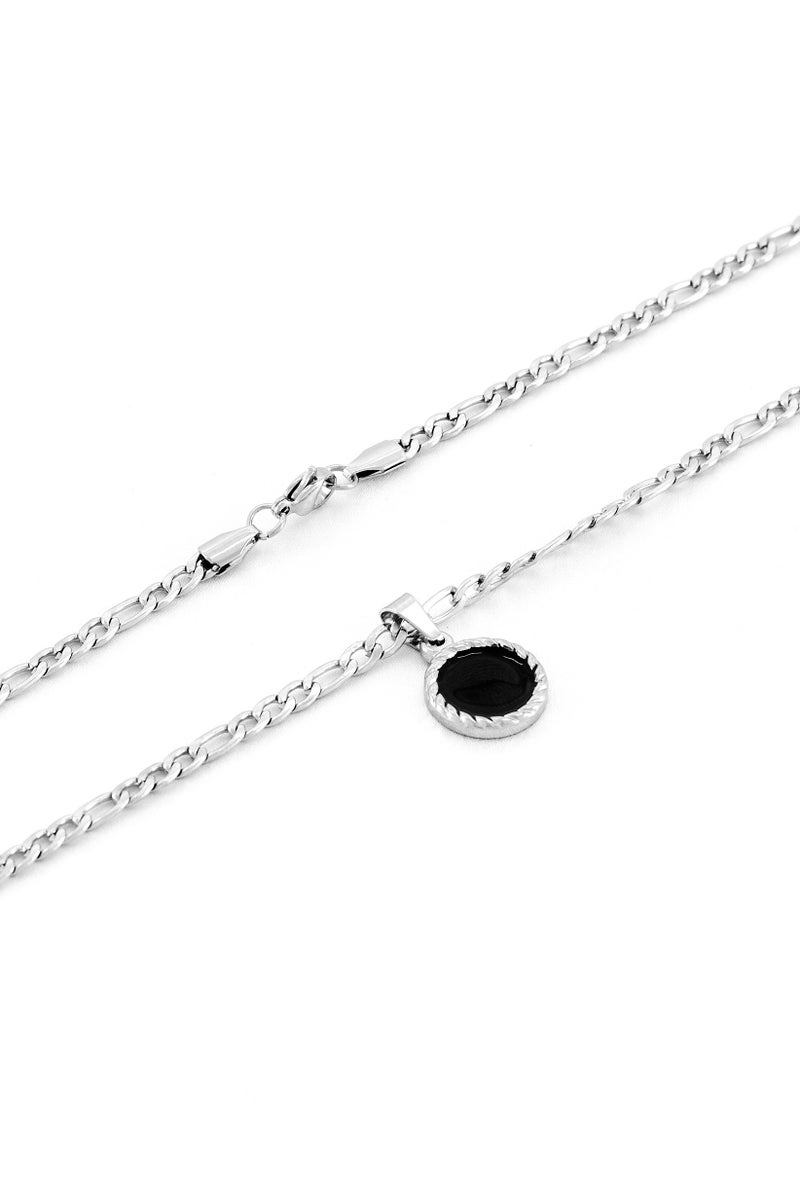 Steeltime Men Stainless Steel Round Black Enamel Pendant Necklace, Silver  - Image 3