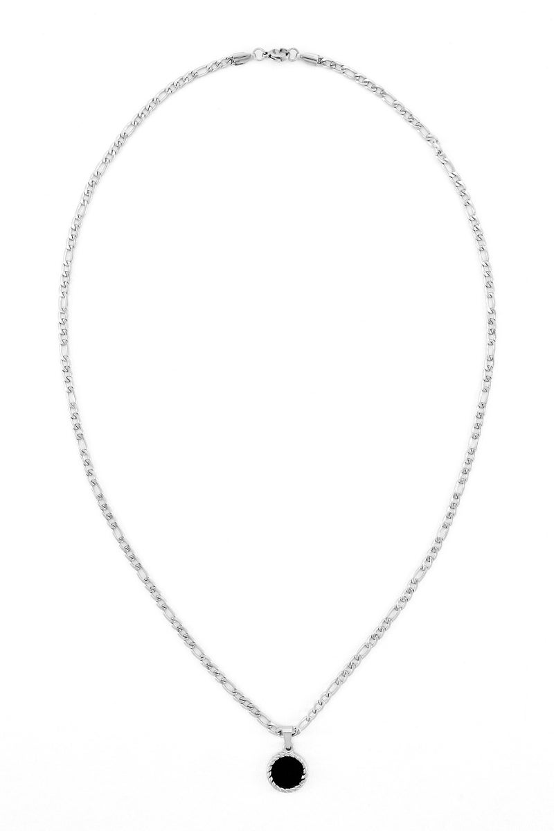 Steeltime Men Stainless Steel Round Black Enamel Pendant Necklace, Silver  - Image 2