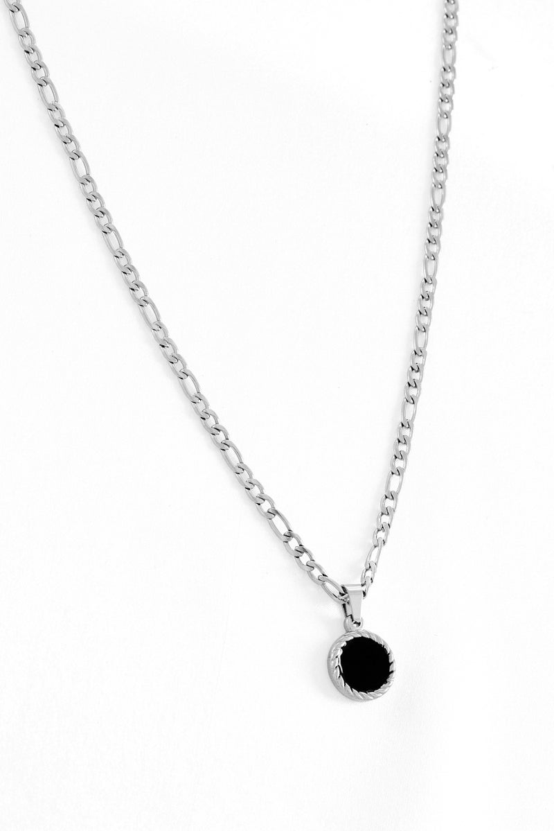 Steeltime Men Stainless Steel Round Black Enamel Pendant Necklace, Silver  - Image 1
