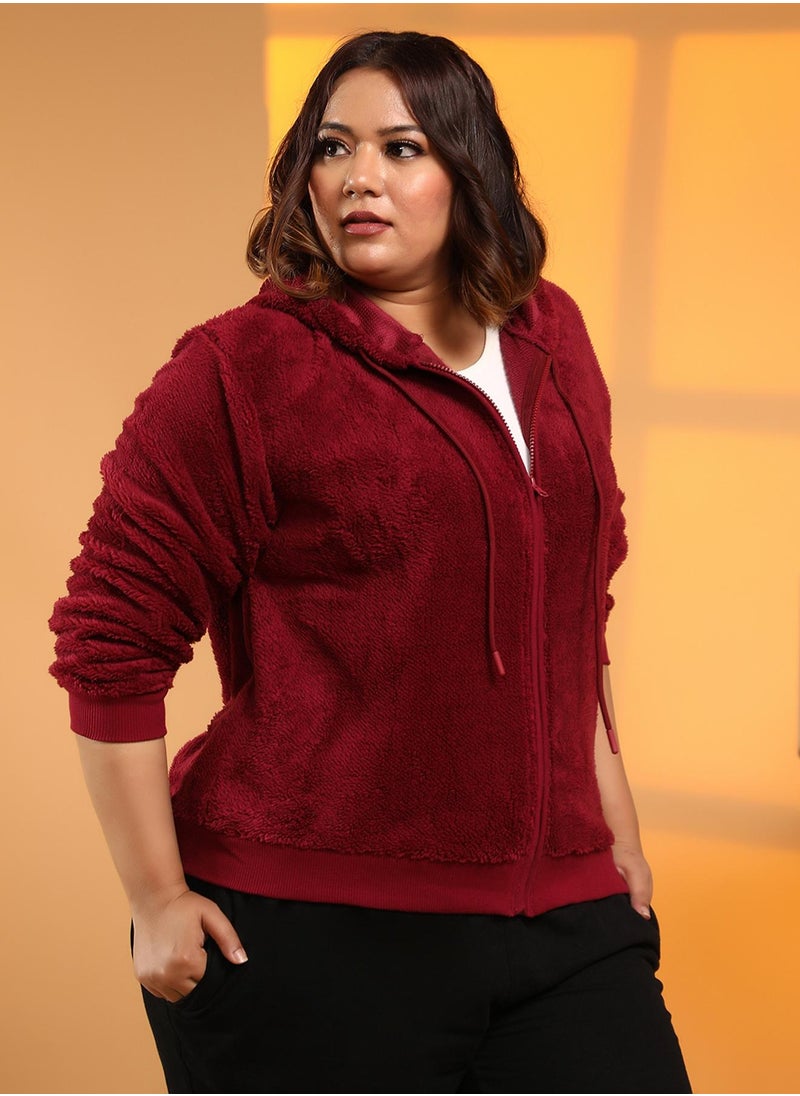 Instafab Plus Women's Carmine Red Zip-Front Fleece Hoodie  - Image 4
