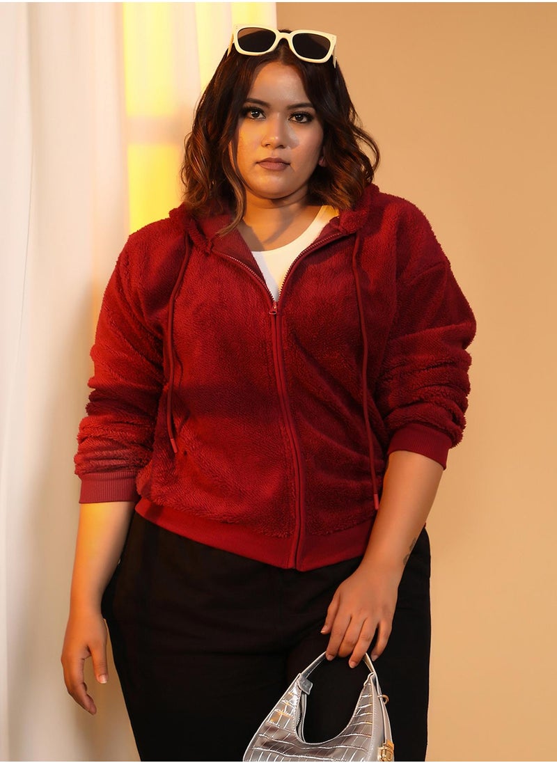 Instafab Plus Women's Carmine Red Zip-Front Fleece Hoodie  - Image 1