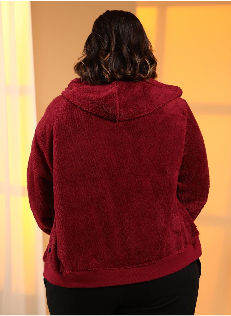 Instafab Plus Women's Carmine Red Zip-Front Fleece Hoodie  - Image 3