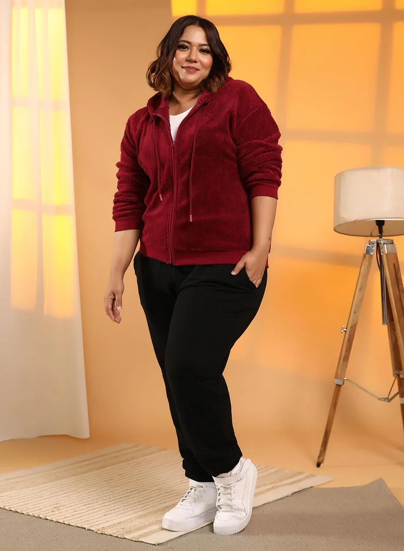 Instafab Plus Women's Carmine Red Zip-Front Fleece Hoodie