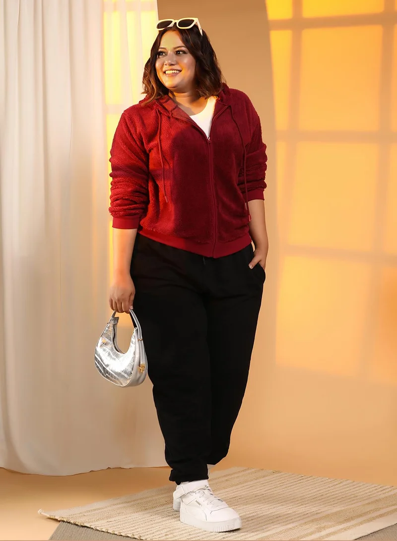 Instafab Plus Women's Carmine Red Zip-Front Fleece Hoodie