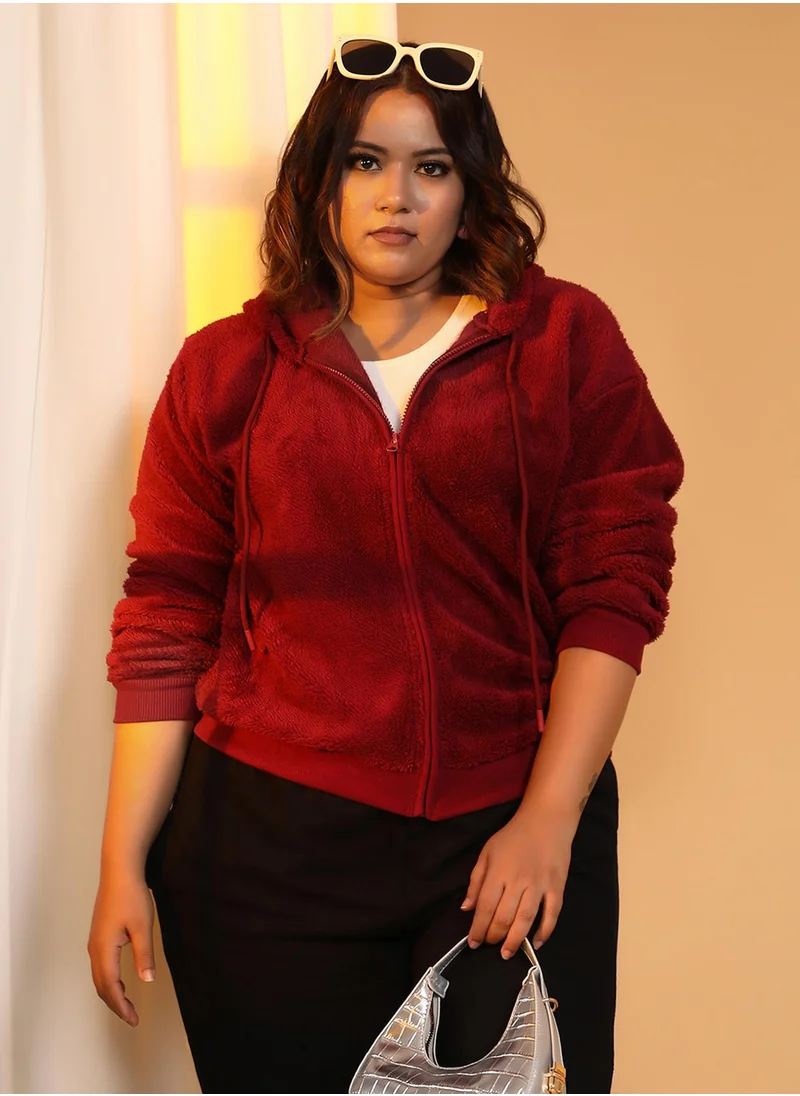 Instafab Plus Women's Carmine Red Zip-Front Fleece Hoodie