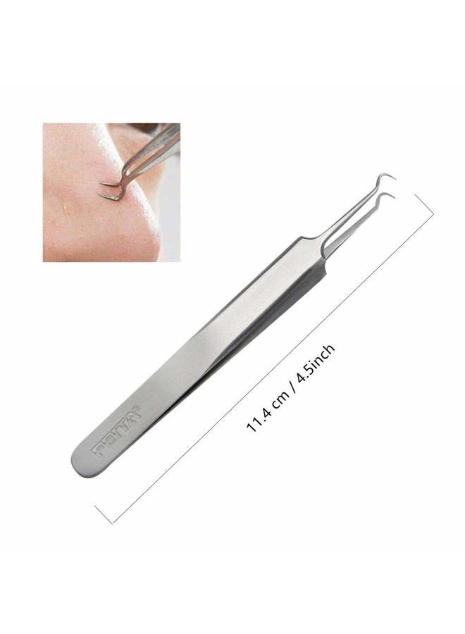 FEITA Blackhead Acne Extraction Tweezers - Pro & Surgical-Grade Stainless Steel Bend Curved Comedone Extractor Tweezer Tool for Remove Whitehead and Clogged Pores, Pimple - Silver - Image 3