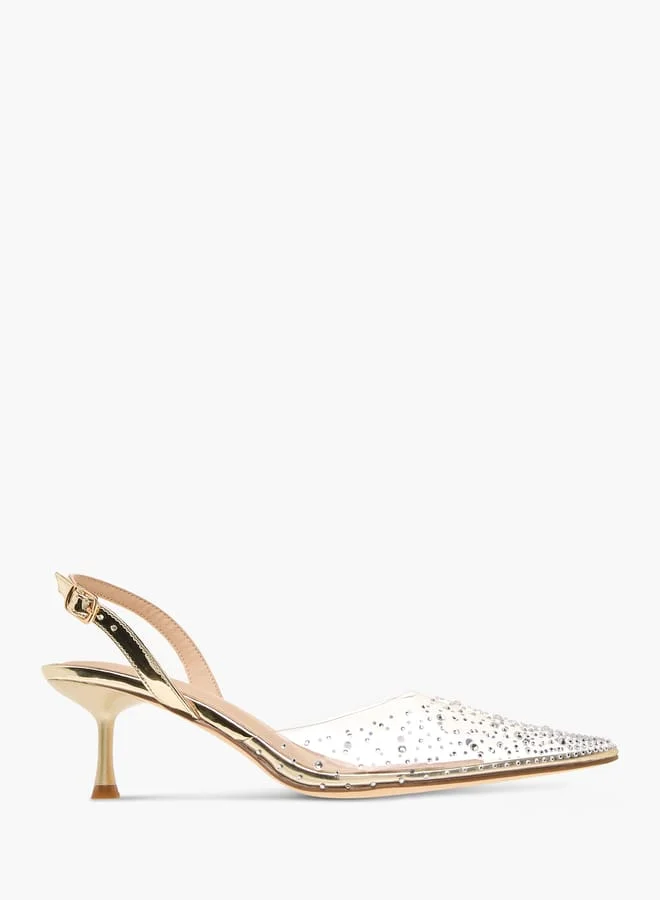 Women Embellished Pumps with Flared Heels and Buckle Closure