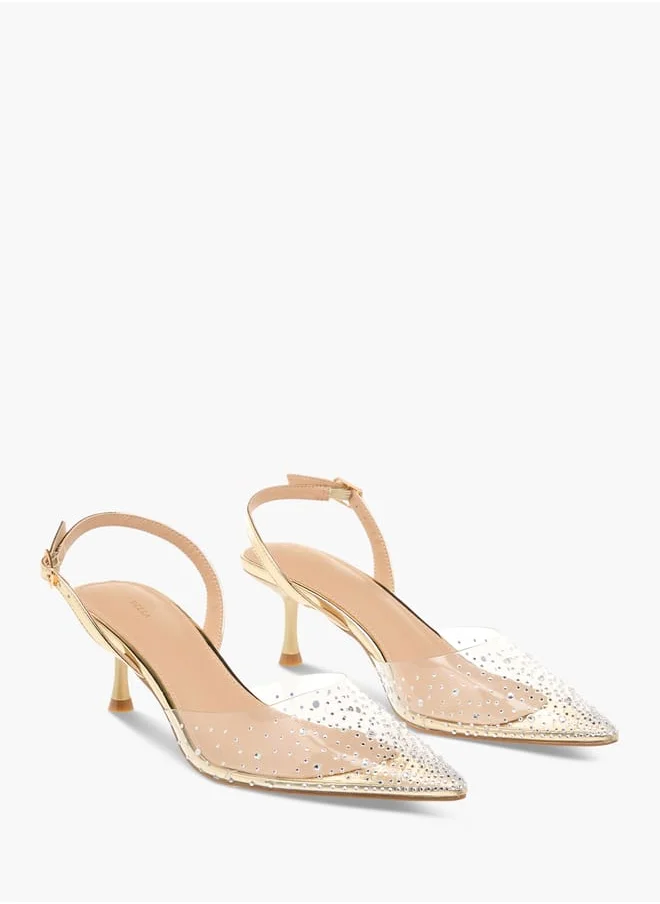 Flora Bella By Shoexpress Women Embellished Pumps with Flared Heels and Buckle Closure