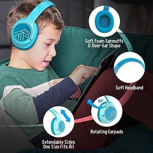 PowerLocus Kids Wireless Headphones, Bluetooth Kids Headphones LED Lights Over Ear with 74/85/94dB Volume Limited, 45H Playtime,Built-in Mic, Two Device Share Mode, HD Stereo for Travel/PC/Tablet - Image 5
