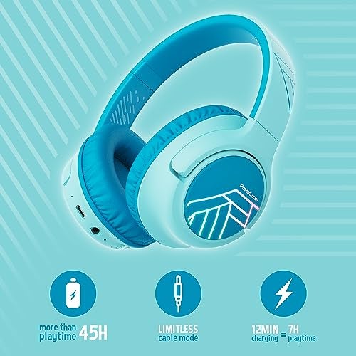 PowerLocus Kids Wireless Headphones, Bluetooth Kids Headphones LED Lights Over Ear with 74/85/94dB Volume Limited, 45H Playtime,Built-in Mic, Two Device Share Mode, HD Stereo for Travel/PC/Tablet - Image 2