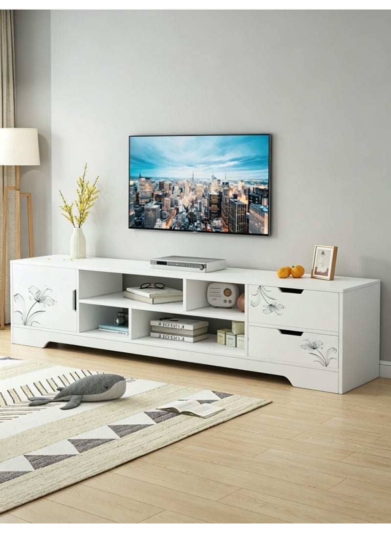 TV Stand for TVs up to 70in, TV Table with Drawers and Cabinet, Entertainment Center with and Media Console Table with Open Storage Shelves for Living Room & Bedroom, White, F17A - Image 1