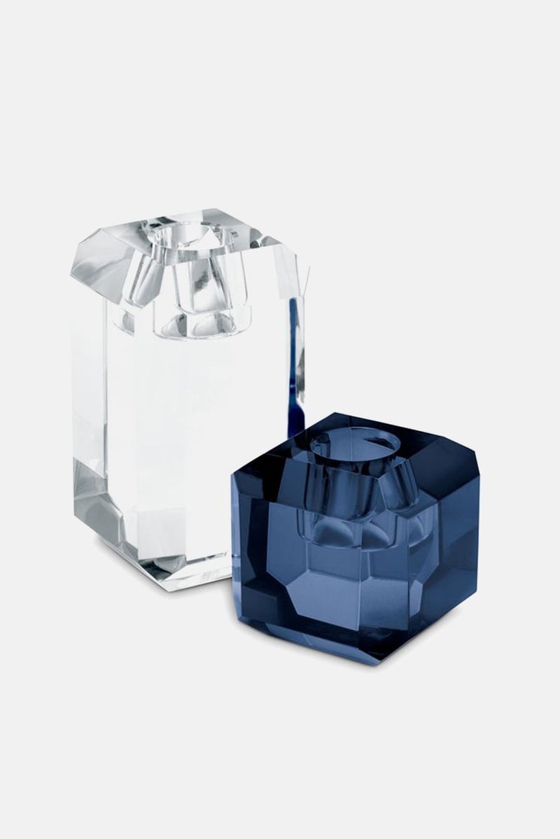Tchibo 2 Pcs Stick Glass Candle Holders, Transparent and Navy  - Image 2