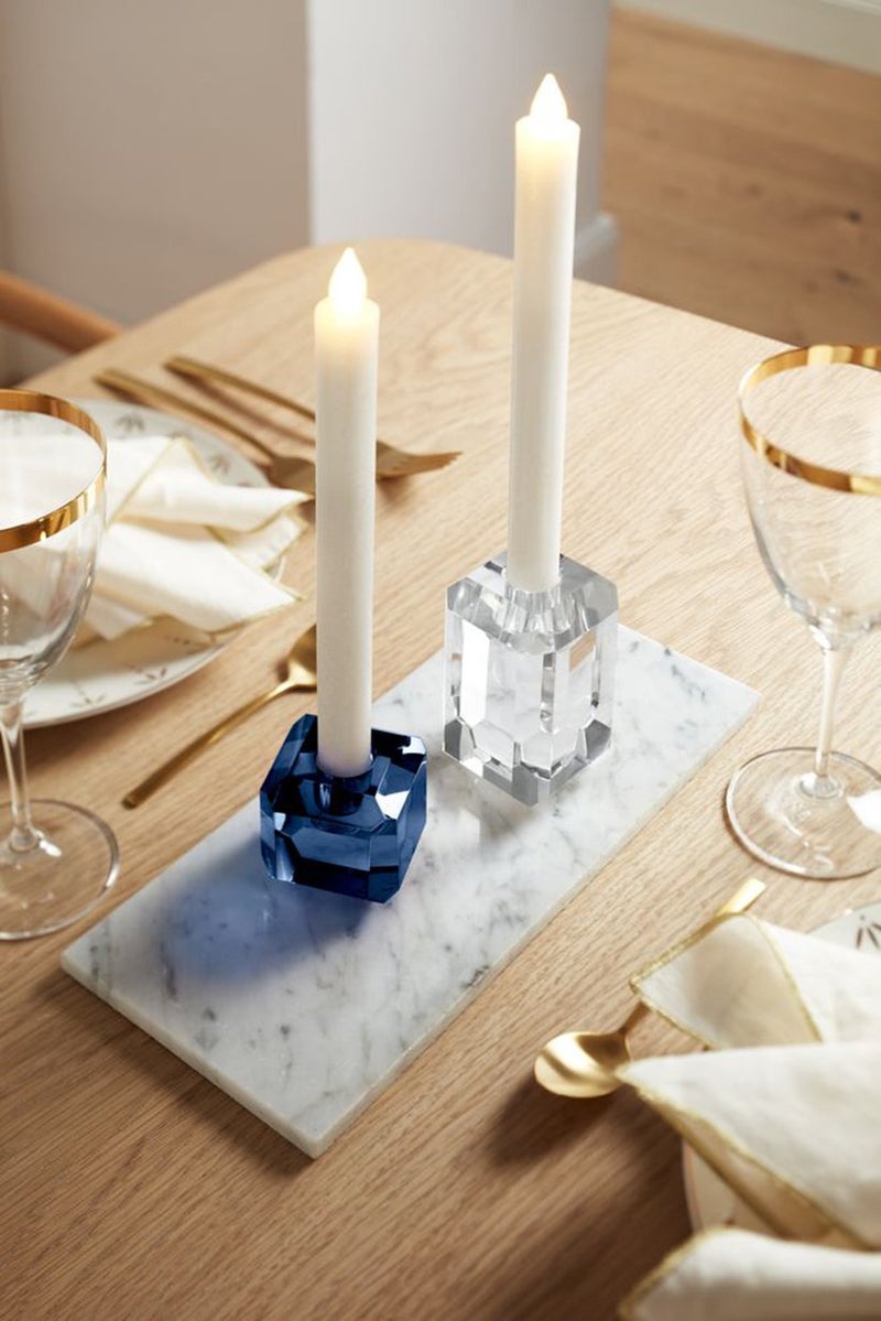 Tchibo 2 Pcs Stick Glass Candle Holders, Transparent and Navy  - Image 1