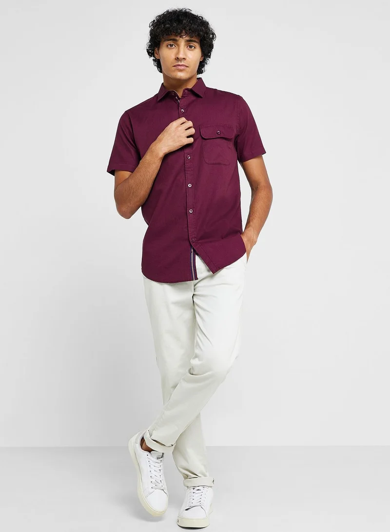سفنتي فايف Cotton-Elastane Casual Single Pocket Shirt