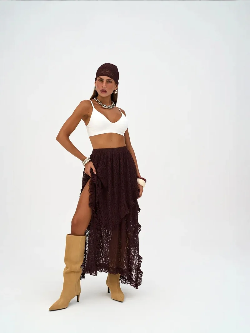 ماي كولكشن تنورة ماي ستوديوز ميرييا غير متماثلة بالدانتيل