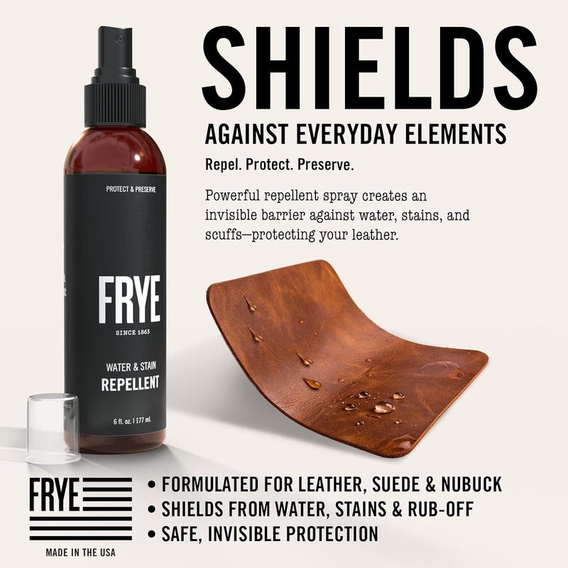 Frye Leather Water & Stain Repellent – 6oz Spray – Non-Aerosol, Made in USA – Protects Leather, Suede & Nubuck – Shields Against Water, Rain, Salt & Spills – Safe on All Colors - Image 1