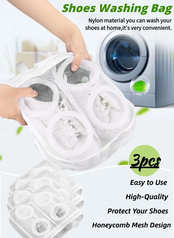 3PCS Shoe Wash Bags, Large Capacity and Portable, Wash & Dry Wash & Dry Net Bag, Reusable Mesh Shoe Laundry Bags, Washing Machine Shoe Care Laundry Bag, With Foam Ring Protection & Zipper, Wash Bags for Sneakers and Delicates (36*30*12cm, White)  - Image 1