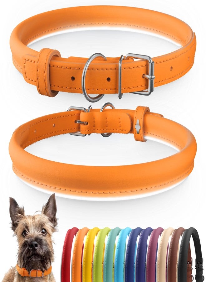 CollarDirect Reflective Rolled Leather Dog Collar, Soft Padded Round Puppy Collar, Handmade Genuine Leather Collar Dog Small Large Cat Collars 13 Colors (6-7 Inch, Orange Reflective) - Image 1