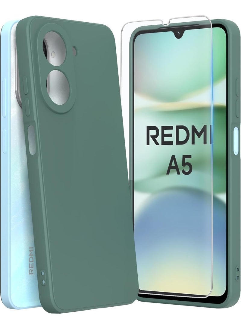 Muzz Silicone Case for Redmi A5 4G, Soft TPU Shockproof DustProof Antiskid Phone Cover with Screen Protector (Green) - Image 1