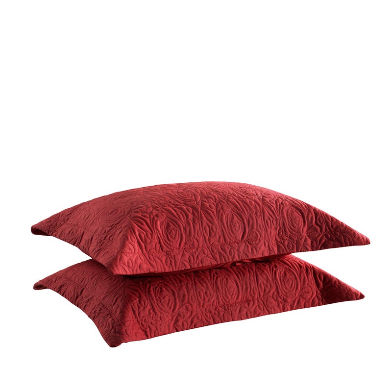 MarCielo 2Piece Embroidered Pillow Shams Queen Decorative Microfiber Pillow Covers Set Standard Size Red