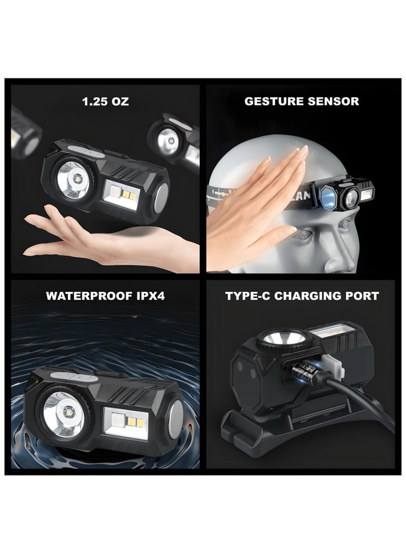 SYOSI LED Rechargeable Headlamp, Super Bright High Lumen Head Lamp, 800 Lumen Head Lamp with 9 Modes, Gesture Sensing, IPX4 Waterproof, Head Lights for Forehead - Image 4